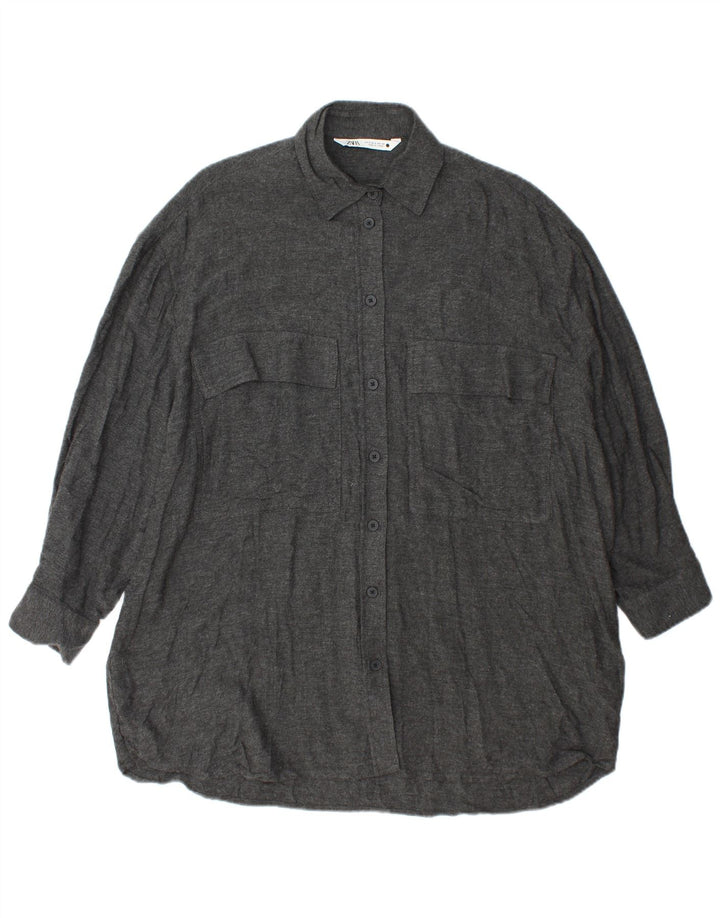 Zara Womens Oversized Shirt Dress UK 10 Small Grey Viscose