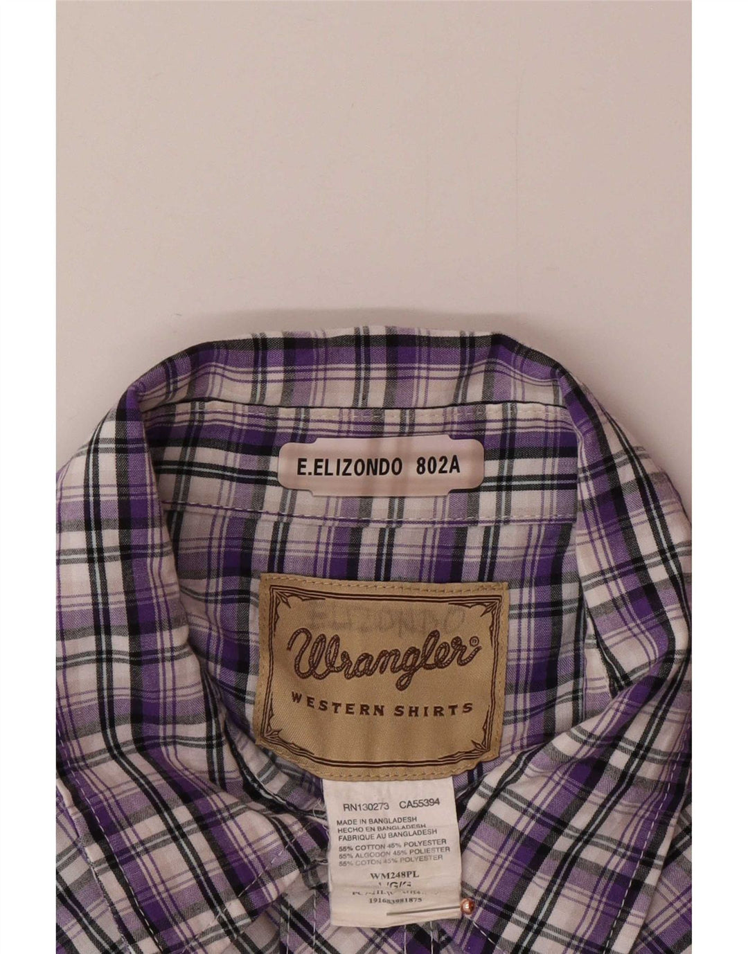 Wrangler Mens Short Sleeve Shirt Large Purple Check Cotton