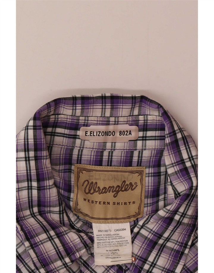 Wrangler Mens Short Sleeve Shirt Large Purple Check Cotton