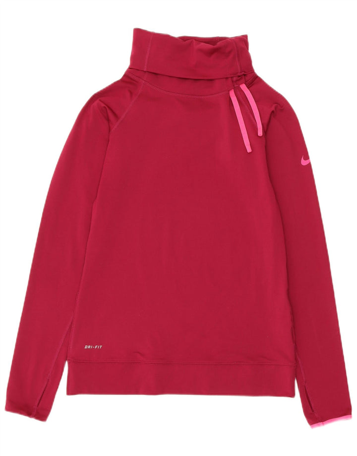NIKE Womens Dri Fit Roll Neck Sweatshirt Jumper UK 8 Small Pink Polyester
