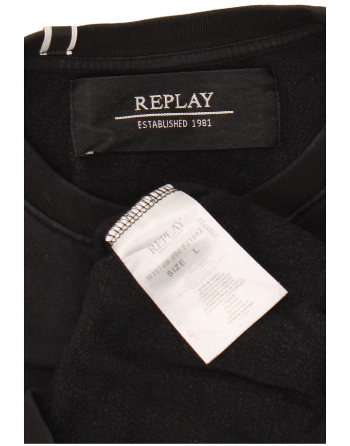 Replay Womens Sweatshirt Jumper UK 16 Large Black Cotton