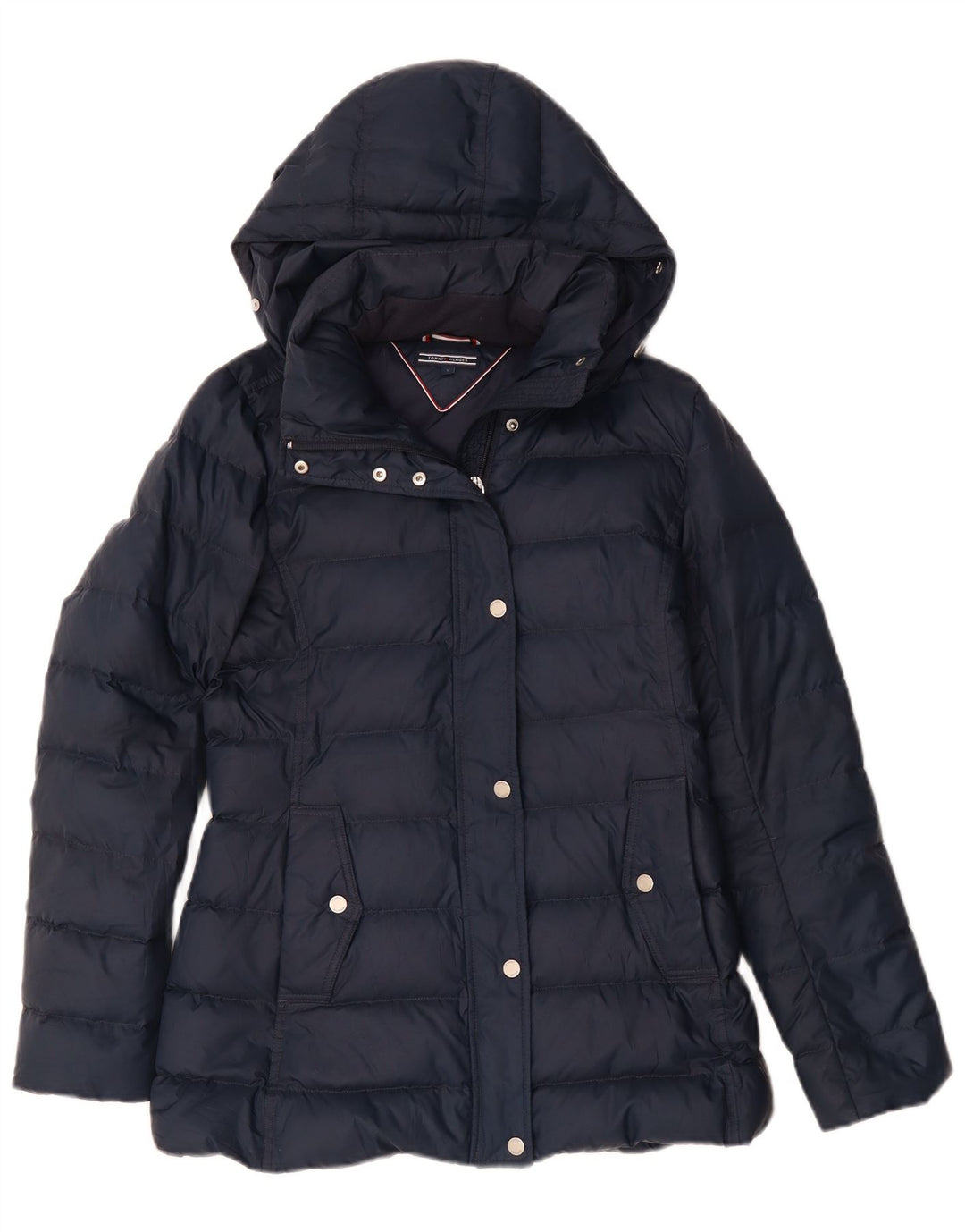 Tommy Hilfiger Womens Hooded Padded Jacket UK 10 Small Navy Blue Polyester