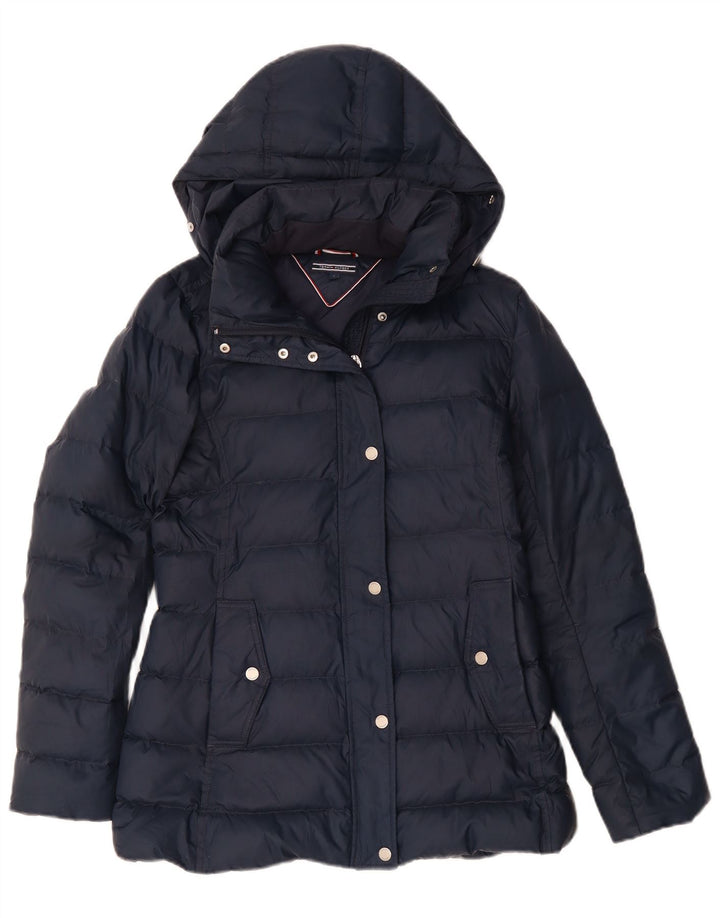 Tommy Hilfiger Womens Hooded Padded Jacket UK 10 Small Navy Blue Polyester
