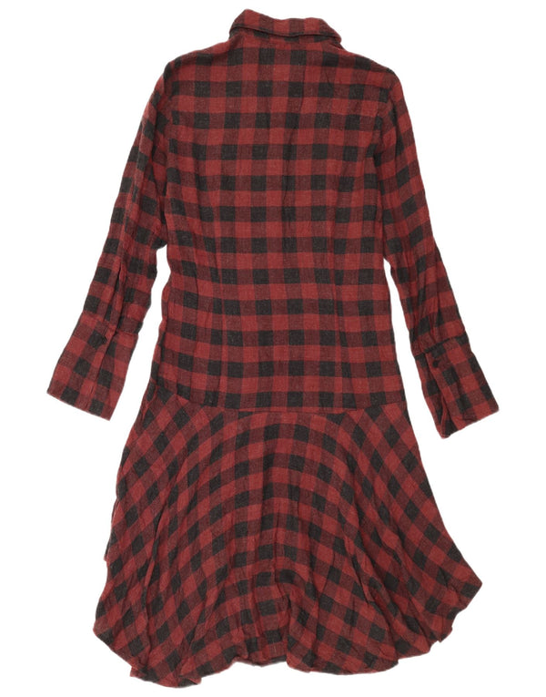 Zara Womens Shirt Dress UK 10 Small Burgundy Gingham Cotton
