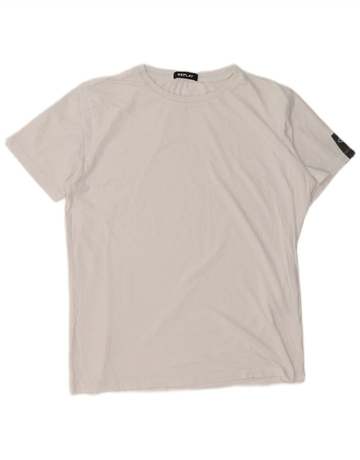 Replay Mens Graphic T-Shirt Top Large White Cotton