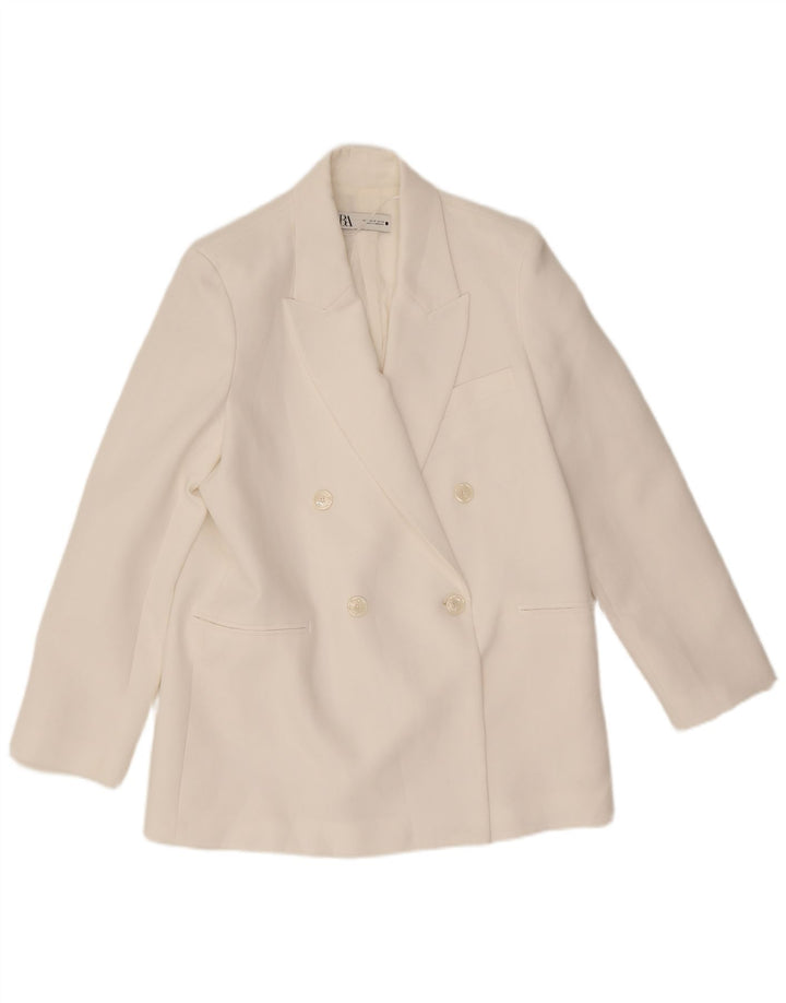 Zara Γυναικείο Μπουφάν Blazer με διπλό στήθος UK 14 Medium White Polyester