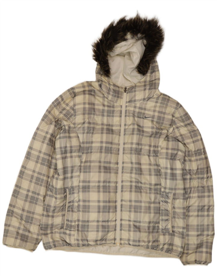 Nike Herre Hætte Vendbar Polstret Jakke UK 44 2XL Hvid Ternet polyester