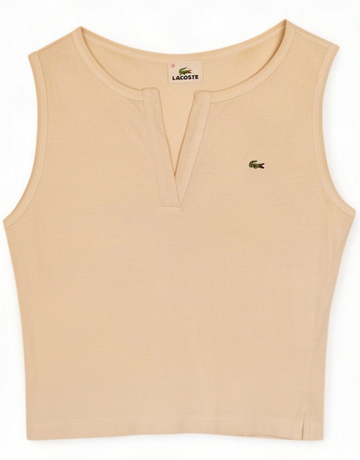 Lacoste Womens Crop Vest Top Size 38 Medium Off White Cotton