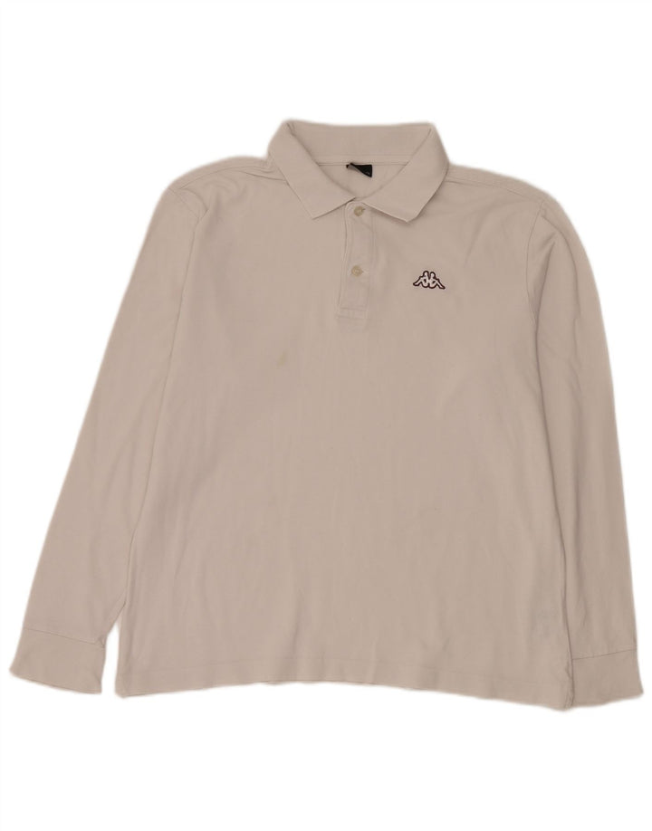 Kappa Herren-Langarm-Poloshirt aus mittelweißer Baumwolle