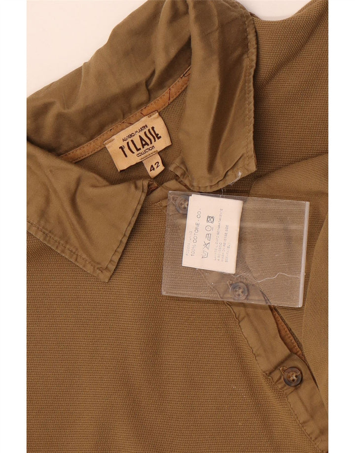 ALVIERO MARTINI Womens Polo Shirt IT 42 Medium Khaki Check Cotton