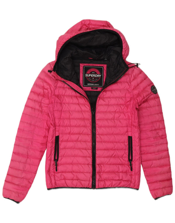 Superdry Womens Hooded Padded Jacket UK 10 Small Pink Nylon