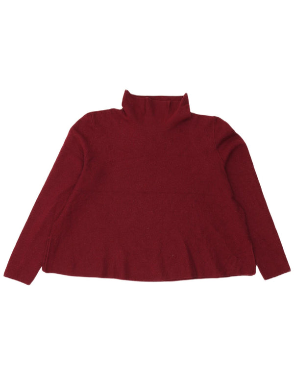 Cos Womens Crop Turtle Neck Jumper Sweater UK 14 Medium Burgundy Wool
