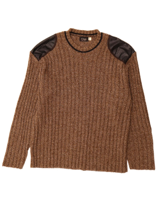 Hajo Mens Crew Neck Jumper Sweater IT 54 XL Brown Colourblock Polyacrylic