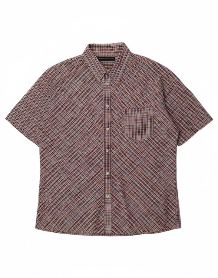 FRENCH CONNECTION Mens Short Sleeve Shirt Large Purple Check Polyester