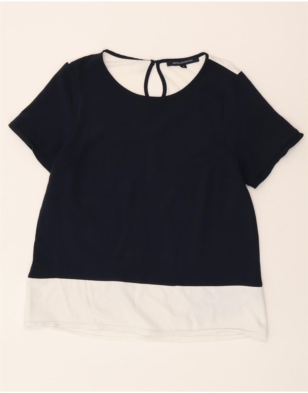 French Connection Dame T-Shirt Top UK 14 Medium Navy Blue Colourblock