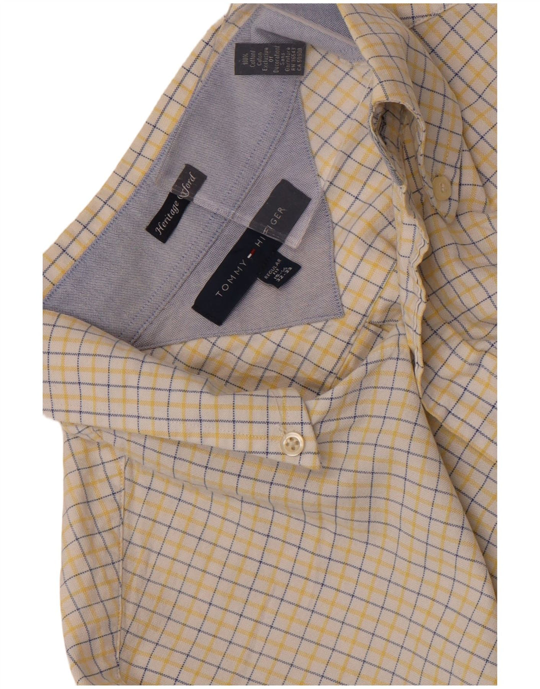 Tommy Hilfiger Camisa de ajuste regular para hombre talla 15 1/2 cuadros amarillos medianos