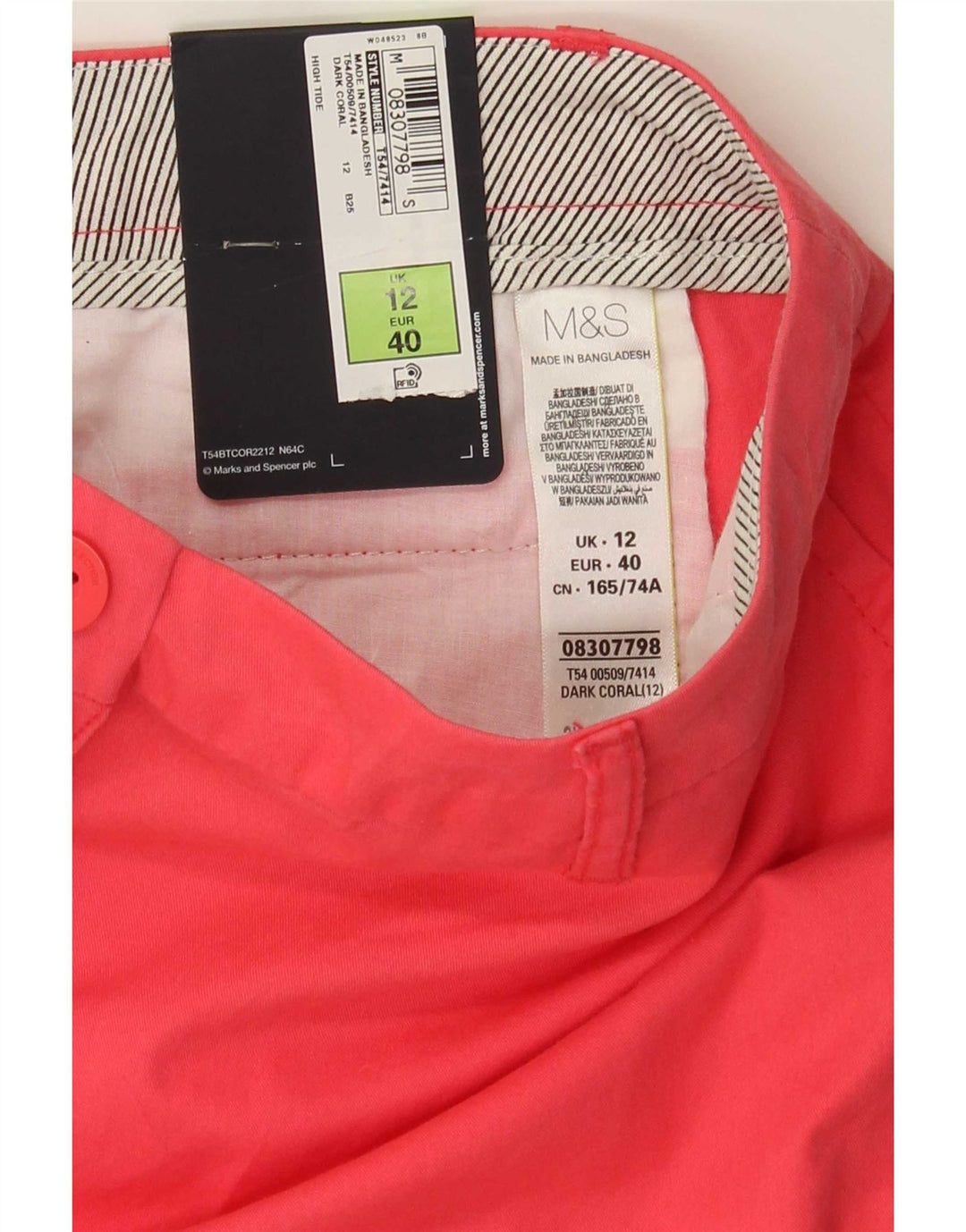 Marks & Spencer Chino Shorts til kvinder UK 12 Medium W32 Pink Bomuld