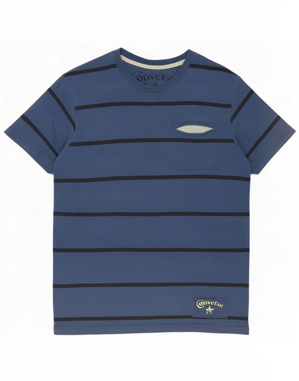 Converse Mens T-Shirt Top Medium Blue Striped Cotton