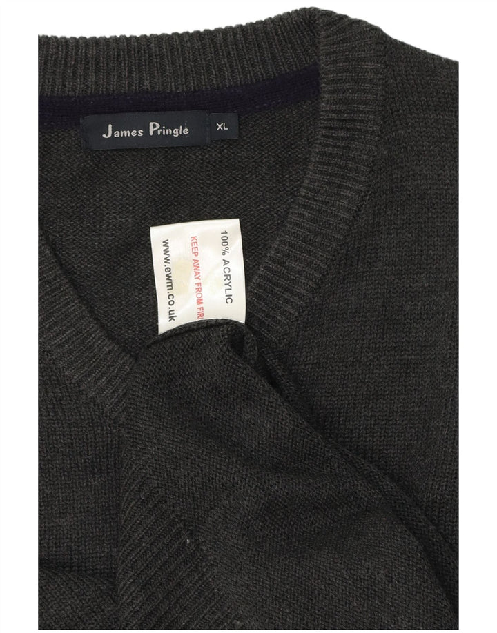 James Pringle Mens V-Neck Jumper Sweater XL Grey Acrylic