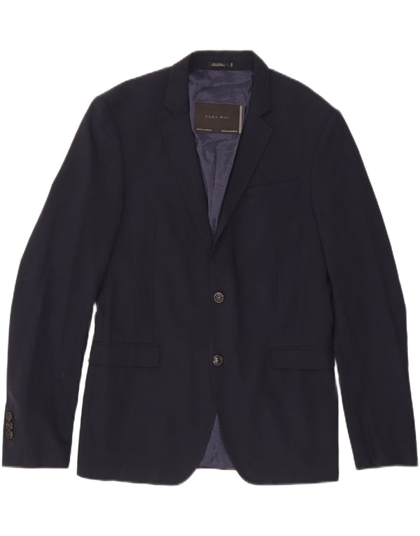 Zara Veste blazer à 2 boutons pour homme EU 50 Bleu marine moyen Polyester