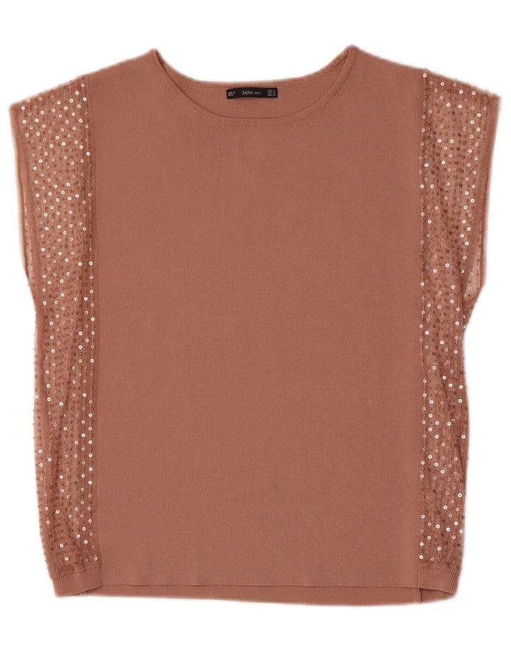 Zara Dame Bluse Top UK 14 Medium Beige
