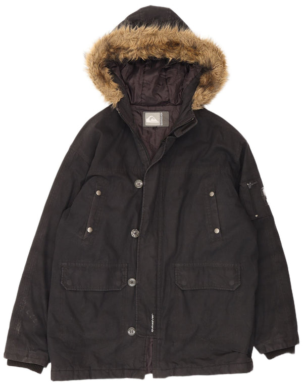 Jaqueta Parka masculina Quiksilver com capuz UK 40 grande algodão preto