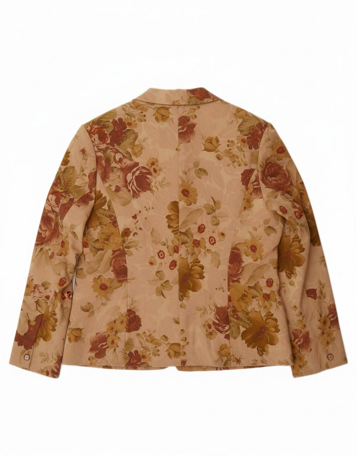 ELLE Womens 2 Button Blazer Jacket UK 20 2XL Beige Floral Cotton
