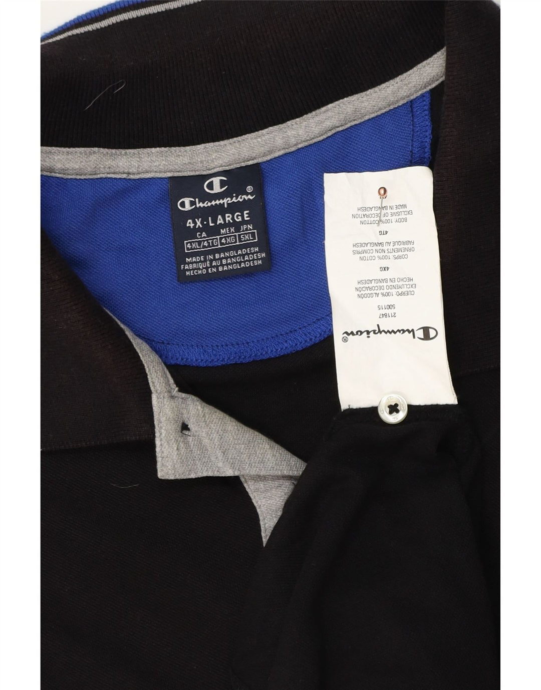 Champion Mens Polo Shirt 4XL Black Cotton
