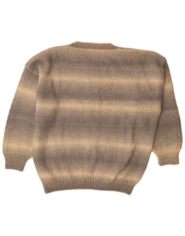 Vintage Mens Crew Neck Jumper Sweater Large Grey Striped