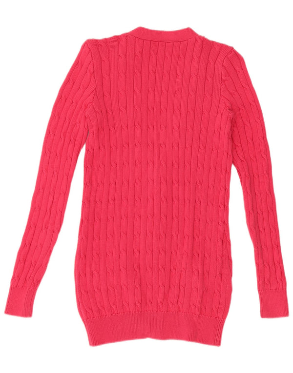 Polo Ralph Lauren Dame Cardigan Sweater UK 10 Small Pink Bomuld