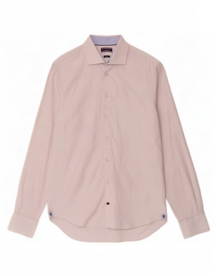 Tommy Hilfiger Mens Slim Fit Shirt Size 39 15 1/2 Medium White Spotted