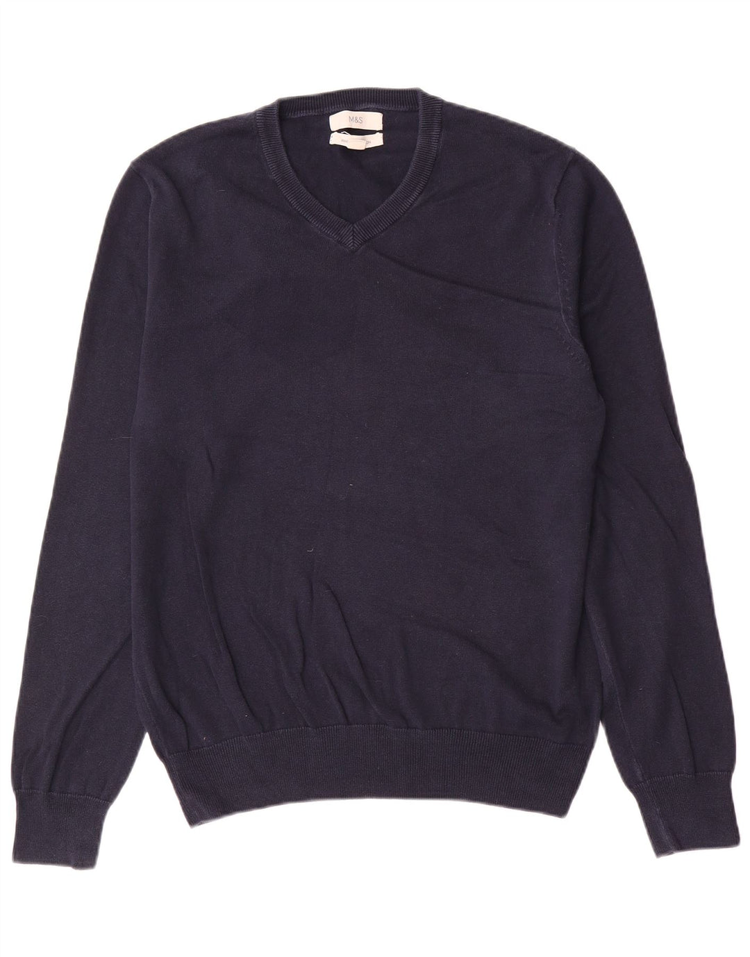 Maglione da uomo con scollo a V Marks & Spencer in cotone blu navy medio