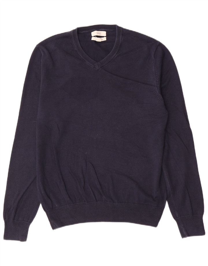 Maglione da uomo con scollo a V Marks & Spencer in cotone blu navy medio