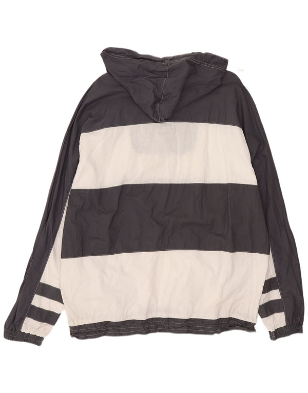 Giacca anorak da uomo vintage con cappuccio UK 40 grande cotone color block grigio
