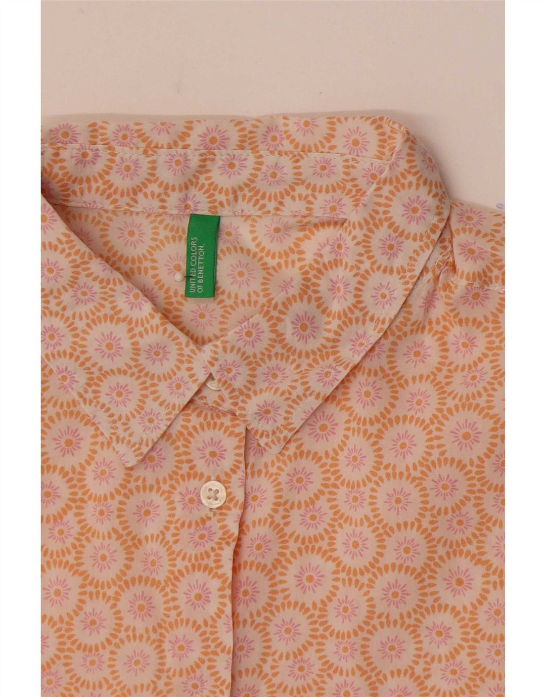 Benetton Womens Shirt UK 12 Medium Orange Floral