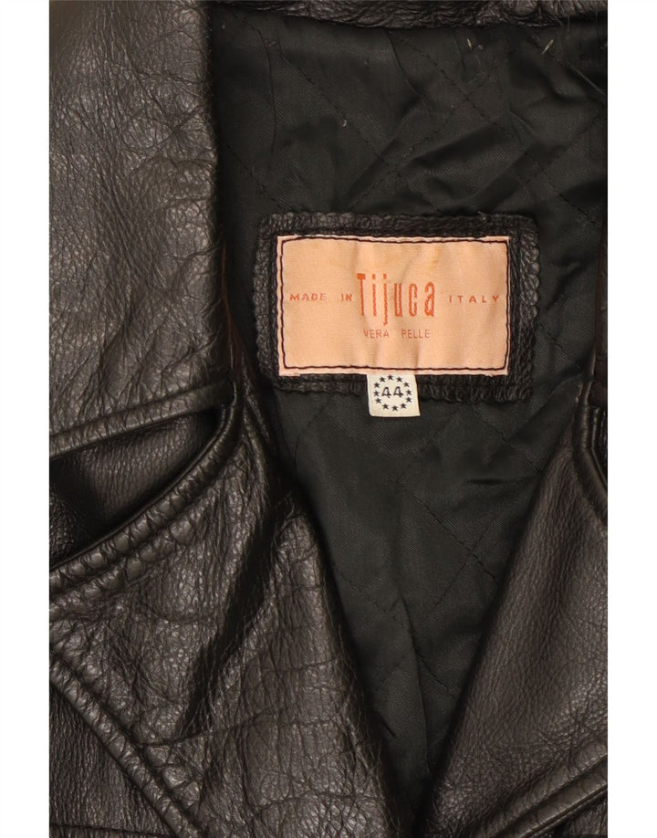 VINTAGE Womens Double Breasted Leather Jacket IT 44 Medium Black Leather Vintage Vintage and Second-Hand Vintage from Messina Hembry 