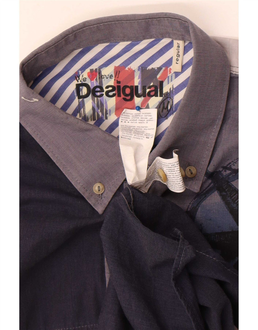 Desigual Herre grafisk skjorte Medium Blue Colourblock Bomuld