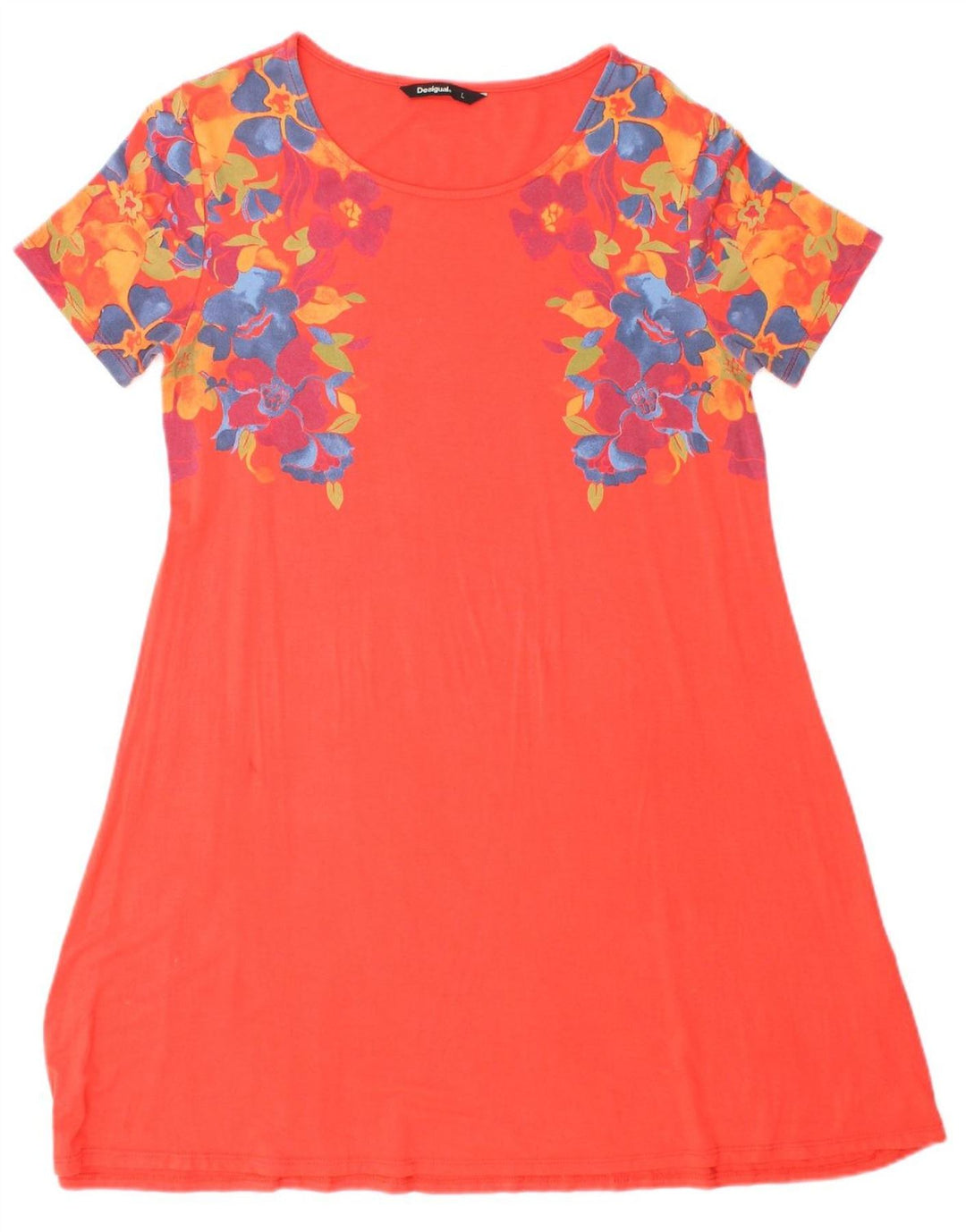 DESIGUAL Womens Basic Dress UK 14 Large Red Floral Cotton