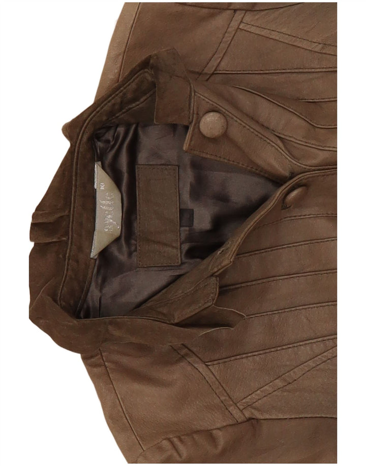 Vintage Womens Crop Leather Jacket UK 10 Small Beige