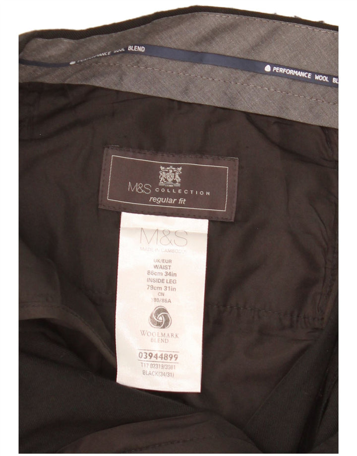 MARKS & SPENCER Pantalon de costume coupe classique pour homme W34 L31 Laine noire