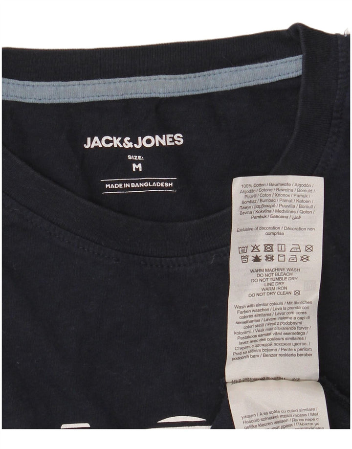 Jack & Jones Mens Graphic T-Shirt Top Medium Navy Blue Cotton
