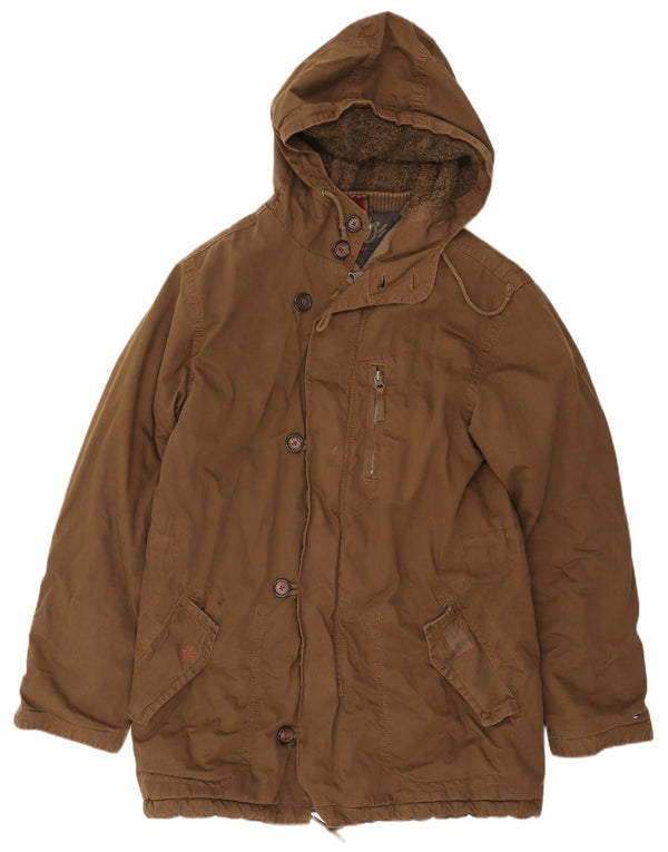 Tommy Hilfiger Mens Hooded Parka Jacket UK 38 Medium Brown Cotton