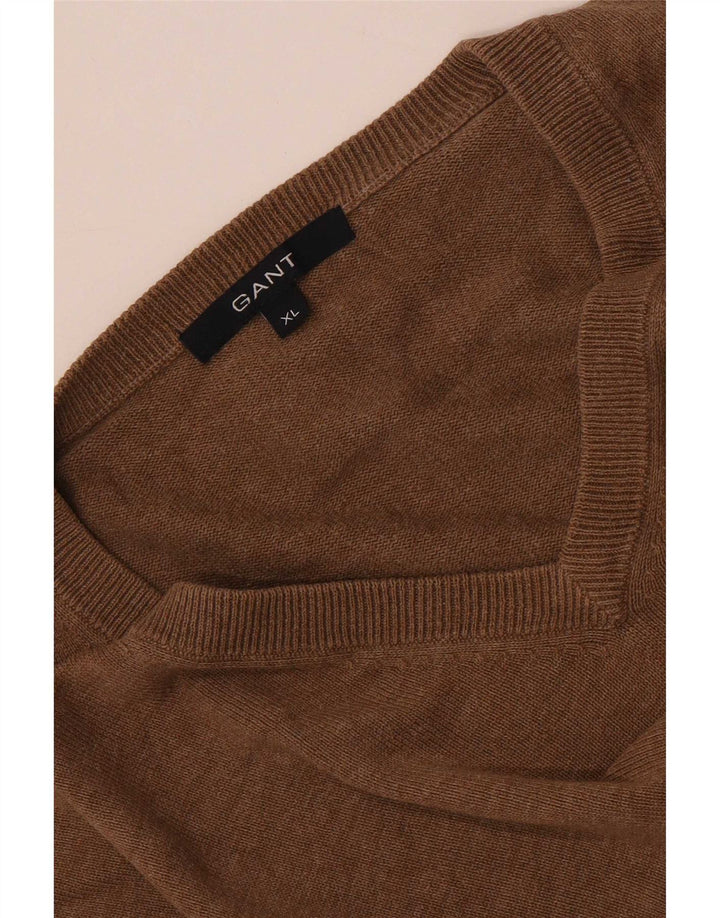Gant Mens V-Neck Jumper Sweater XL Brown