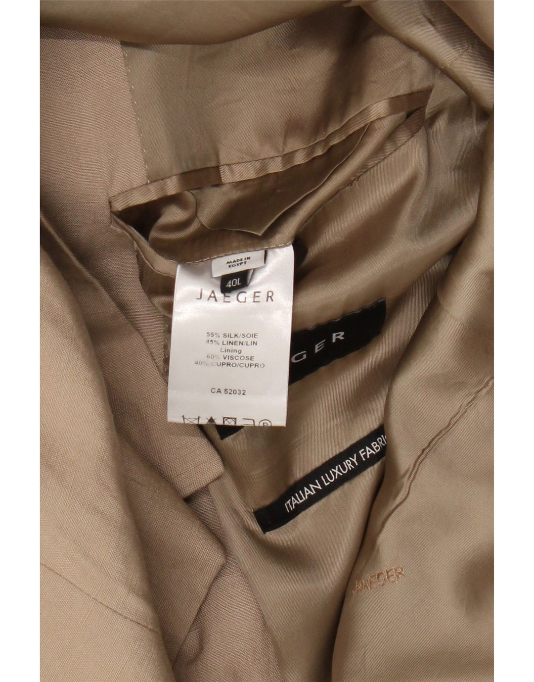Jaqueta blazer masculina Jaeger com 2 botões Reino Unido 40 grande seda bege
