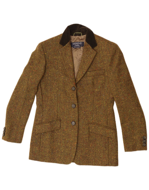 Max Mara Chaqueta Blazer de 3 Botones para Mujer UK 10 Small Khaki Herringbone