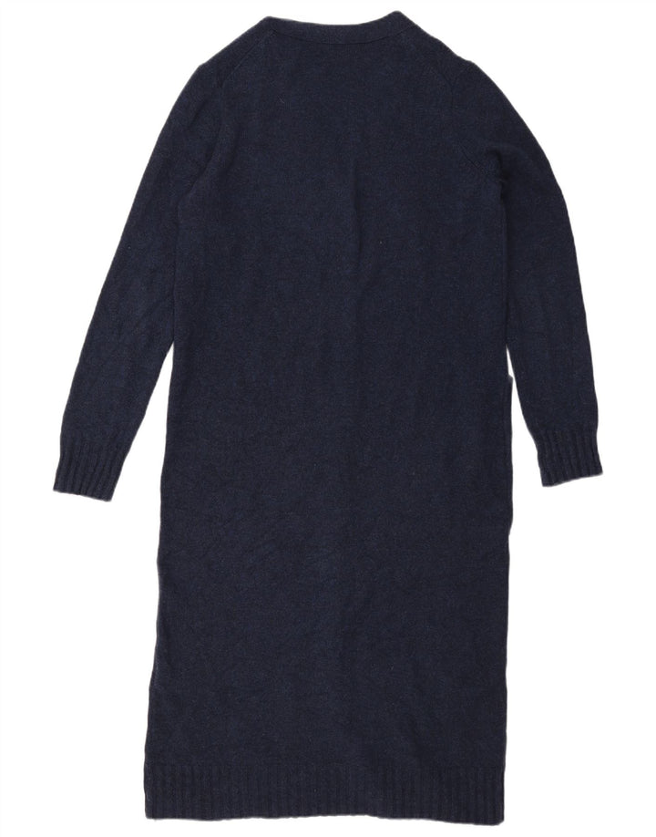 Cos Womens Longline Oversized Cardigan Sweater UK 10 Small Navy Blue Wool