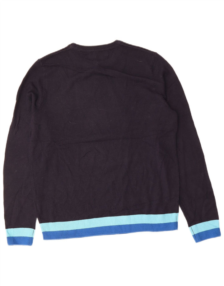 MARKS & SPENCER Mens Graphic Crew Neck Jumper Sweater Large Navy Blue