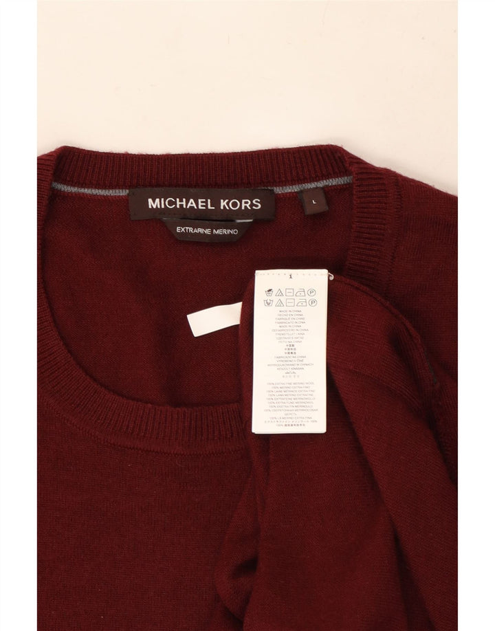 MICHAEL KORS Mens Crew Neck Jumper Sweater Large Burgundy Wool