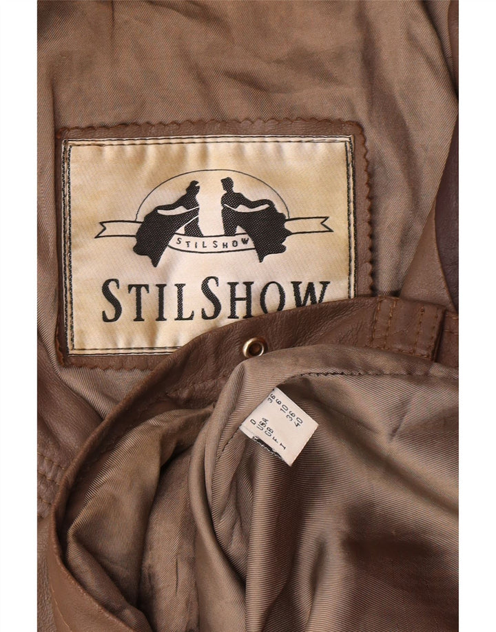 VINTAGE Womens Oversized Hooded Leather Coat UK 10 Small Brown Leather
