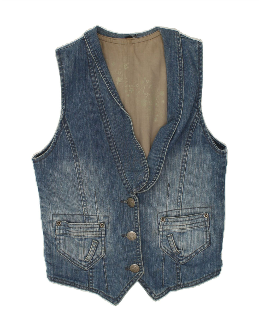 VINTAGE Womens Denim Waistcoat UK 12 Medium Blue Cotton